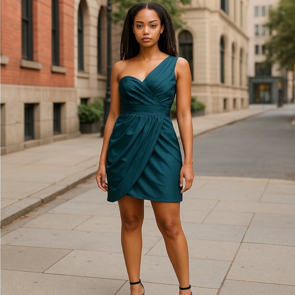 MARINEBLU Ladies Size Large Single Strap Mini Dress. In a Beautiful Teal Color.